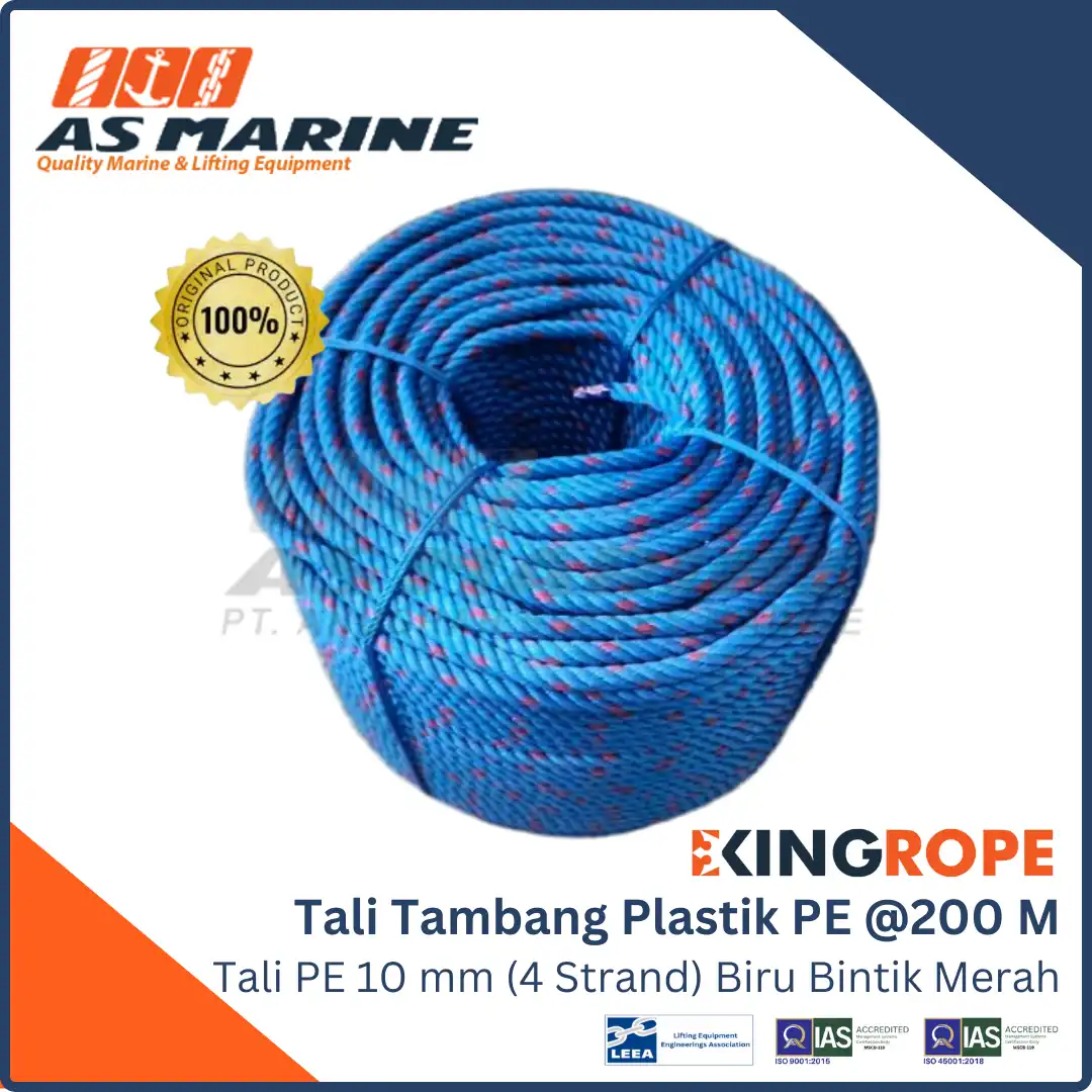 Tali Tambang Plastik PE warna biru bintik merah 10 mm